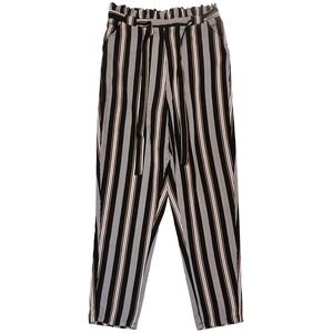 Love Fire Striped Paperbag Tie Waist Black White Yellow Pants Size M